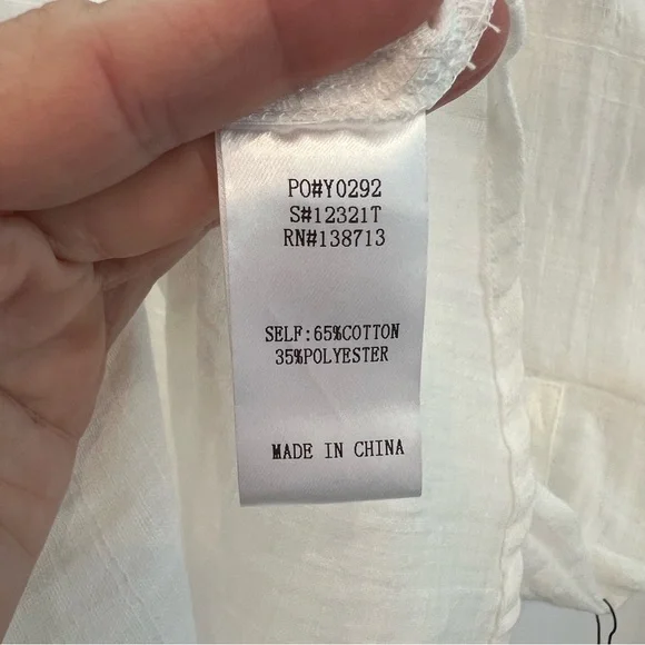 🆕 NWT 🤍 DOE & RAE White Gauze V-Neck Top | Short Sleeve | Women’s Small - Picture 9 of 10